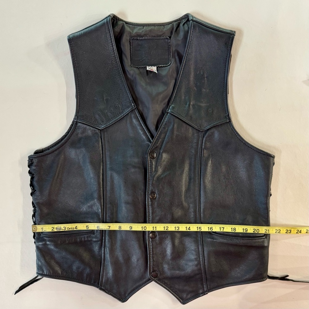 Black Leather Motorcycle Vest with Lace-Up Sides (46) - Picture 14 of 17